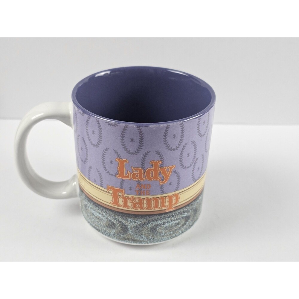 Disney Lady and the Tramp Characters Coffee Mug Purple (Crack Near Handle Base)